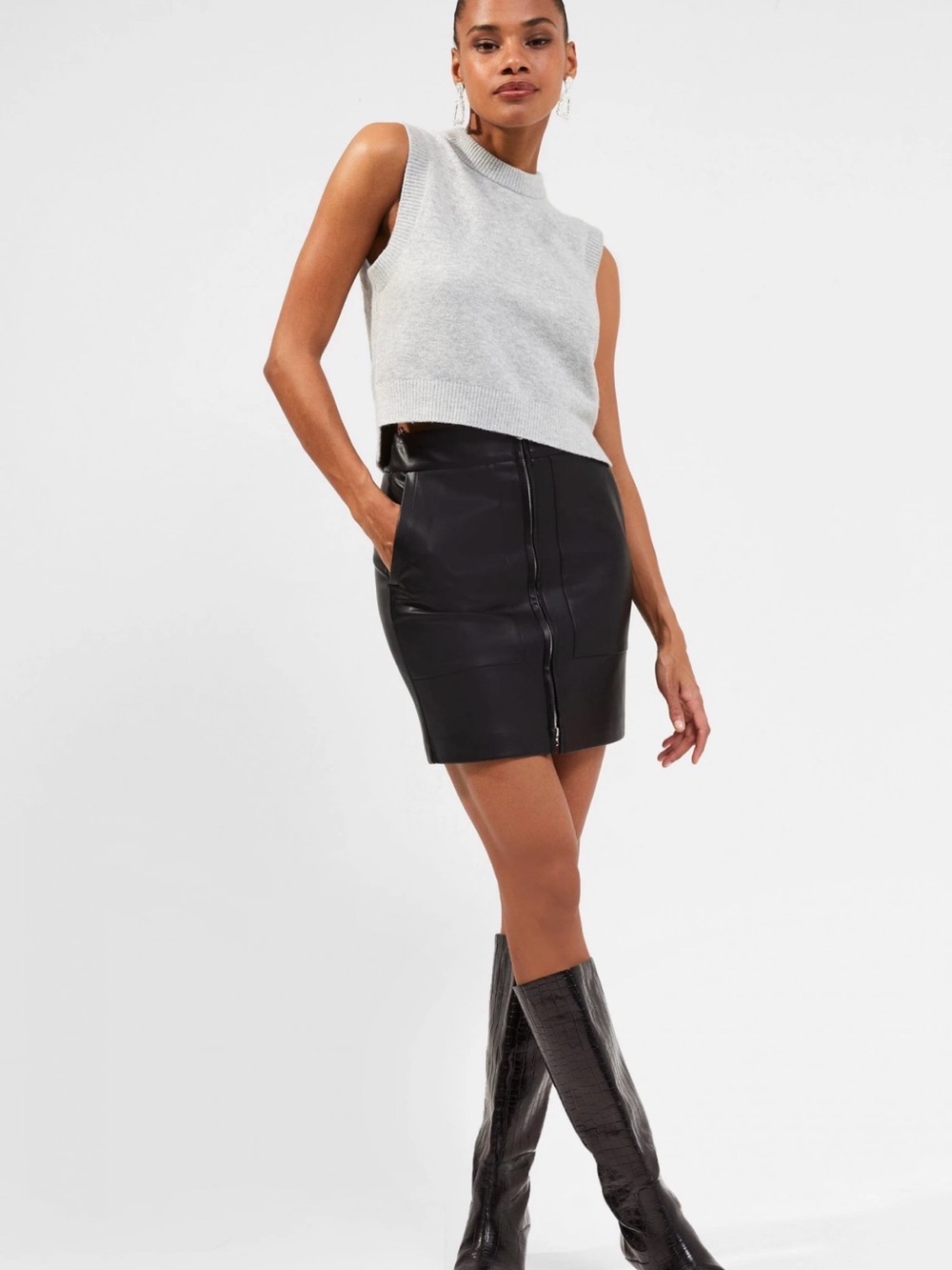 French Connection Cropped Split Hem Sweater Vest
